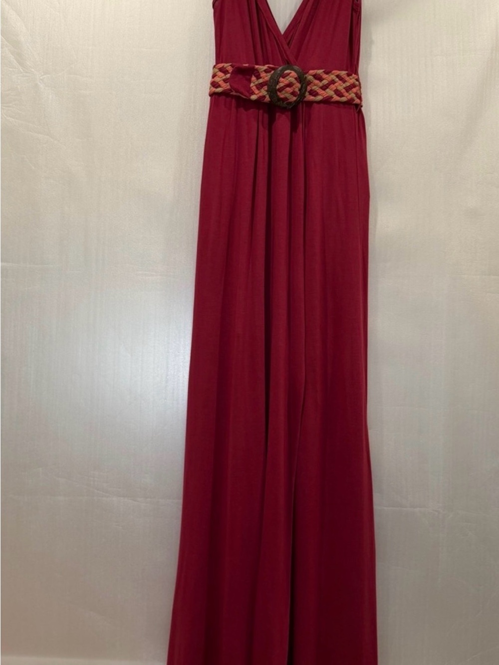 Sweetees Boho Goddess Burgundy Wrap Maxi Dress with Braided Belt